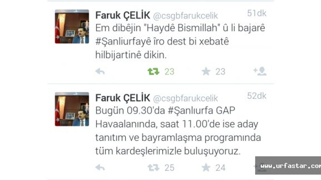 Bakan Çelik seçim kampanyasını 3 dilde tweet atarak başlattı