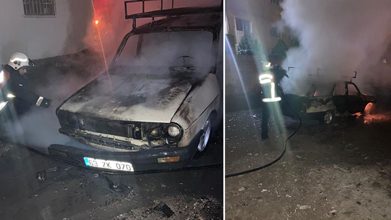 Akçakale'de otomobil alev alev yandı