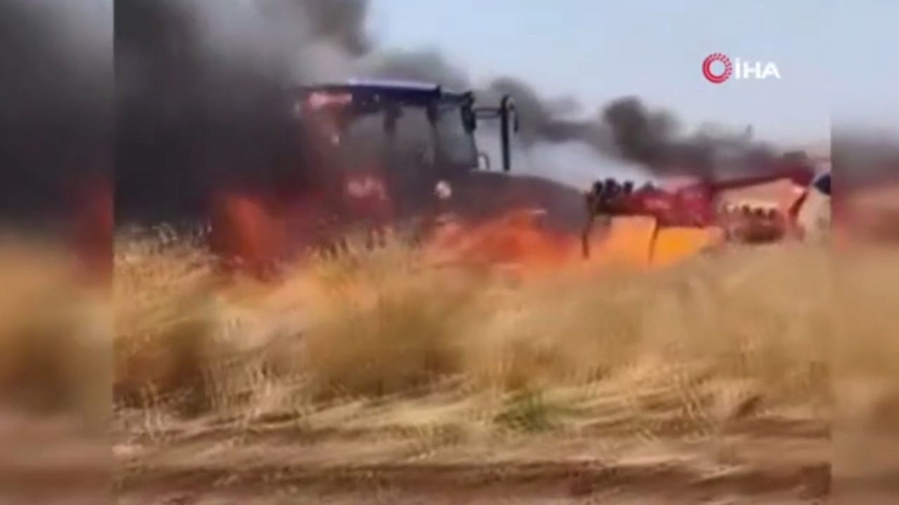 Anız yangınını söndürmeye çalışan traktör kül oldu