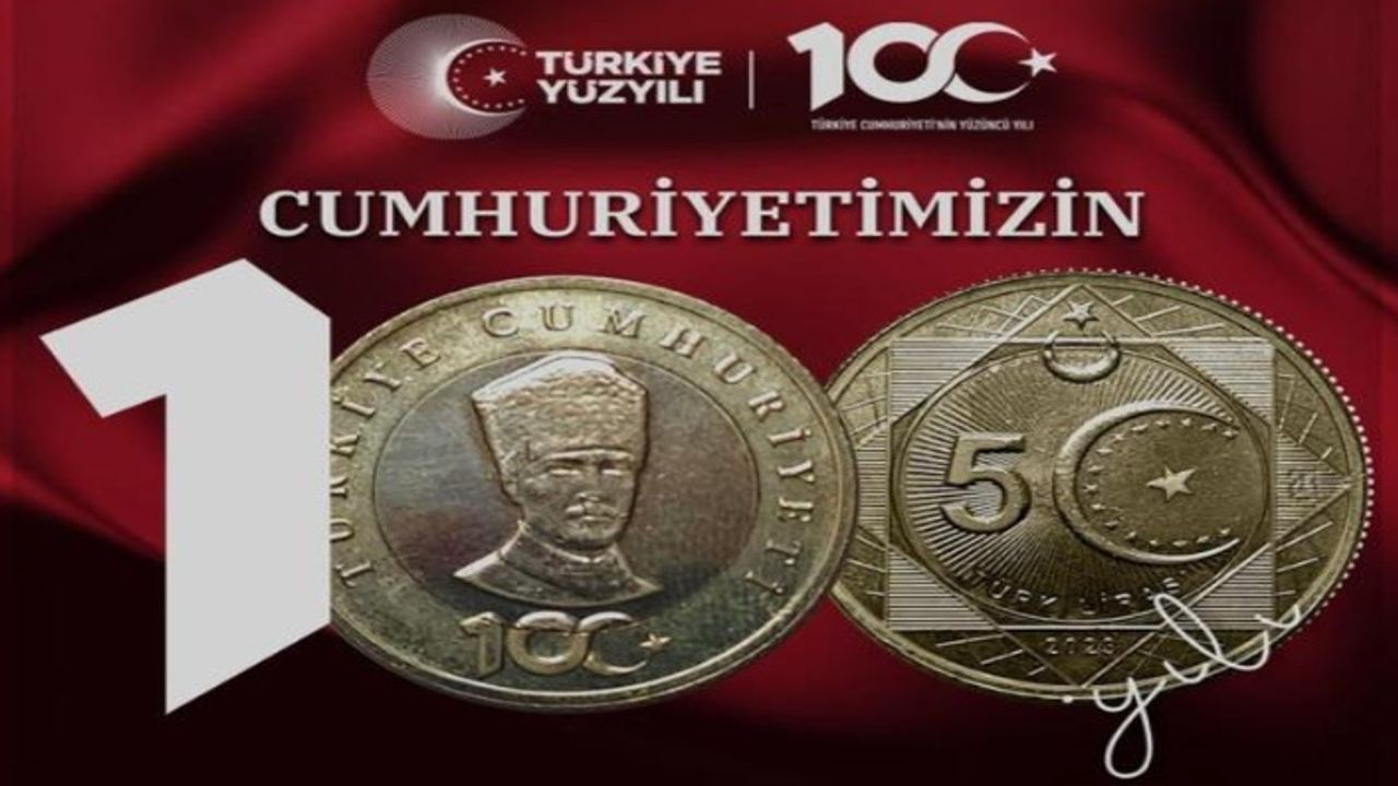 100. Yıla özel basılan 5 TL'lik madeni para