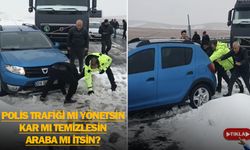 Yazı kışı bilmez polisimiz eliyle karı temizledi