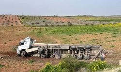 Şanlıurfa’da tır yol kenarındaki tarlaya devrildi