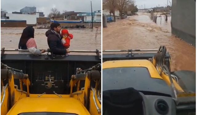 Viranşehir'de sel alarmı! Kepçeyle kurtarıldılar