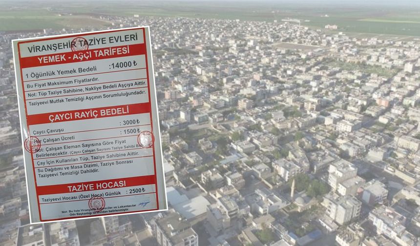 Viranşehir’de Taziye Evlerine Yeni Fiyat Tarifesi Asıldı