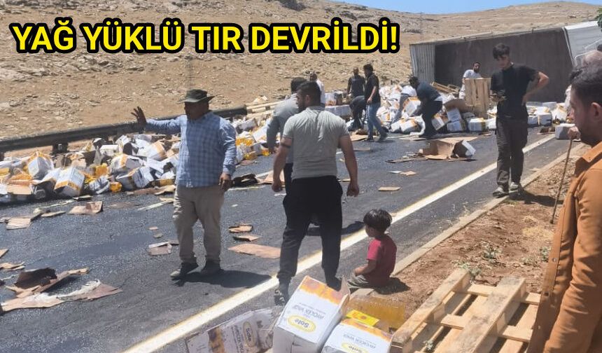 Urfa'da yağ yüklü tır yan yattı