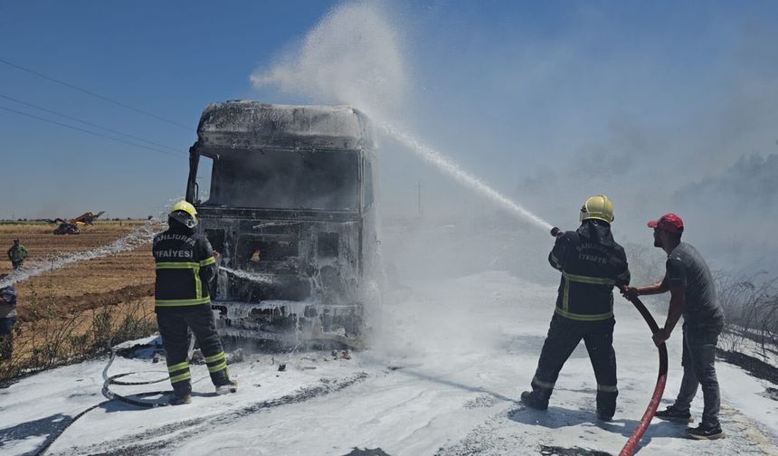 Şanlıurfa'da saman yüklü tır kül oldu
